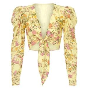 Hemant And Nandita Yellow Floral Pria Crop Top Size XS